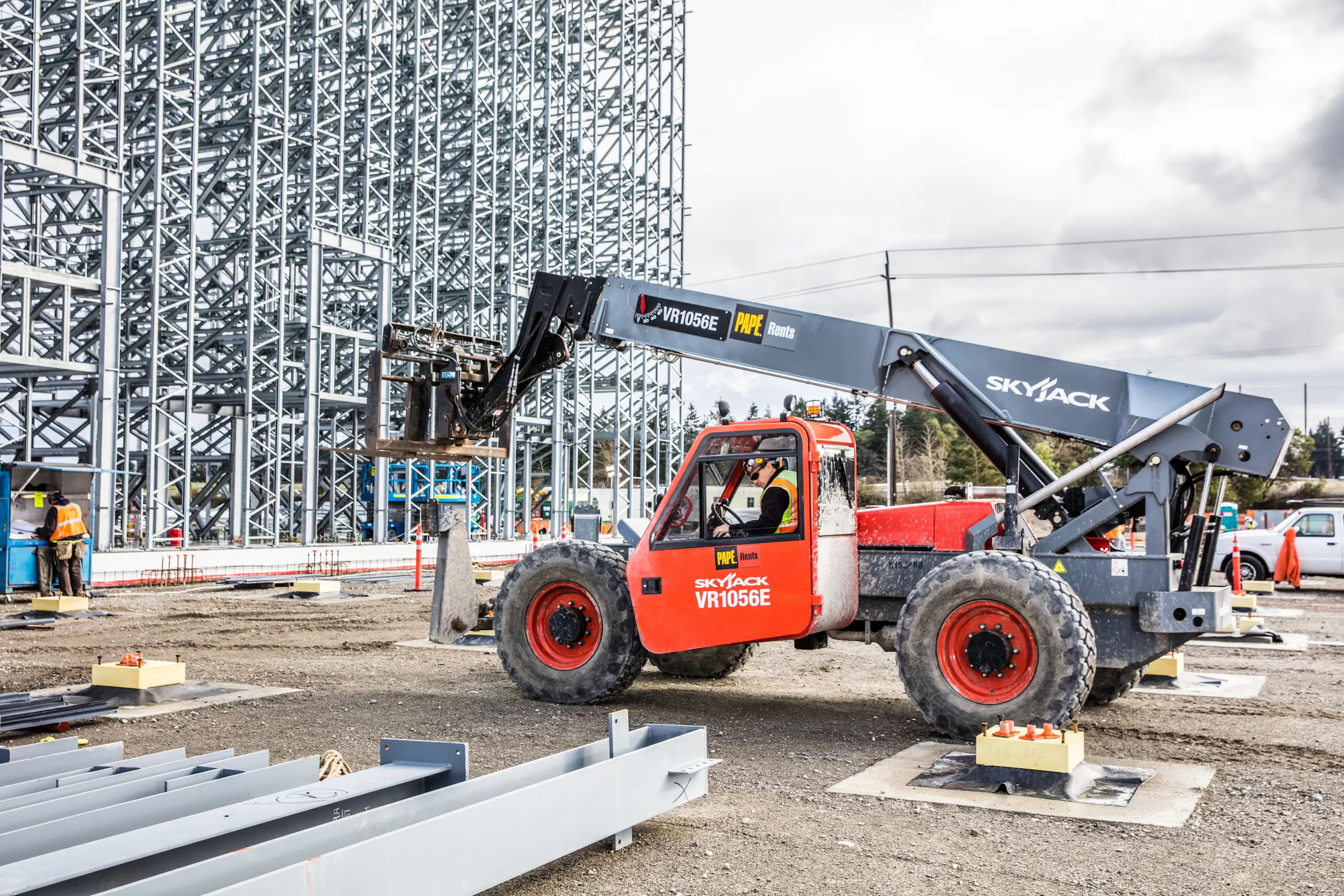 Skyjack telehandler at steel frame site
