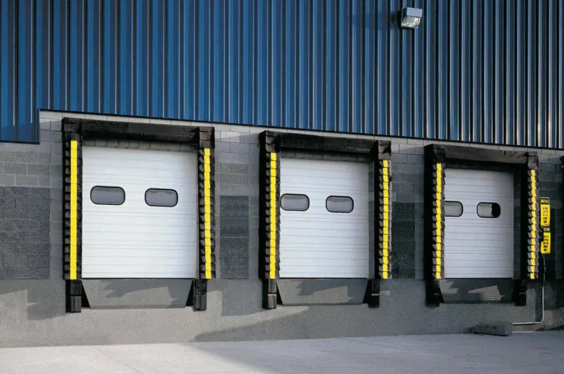 Three loading dock doors with seals