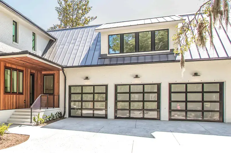 Modern house with three-car garage