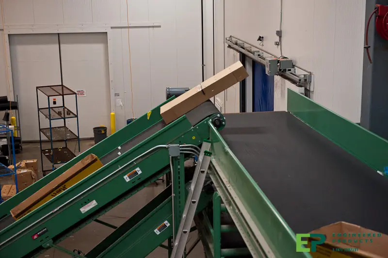 Boxes moving along industrial conveyor belt